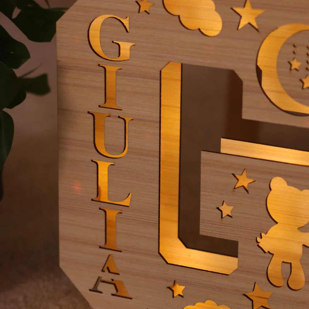 Lampada Lettera Con Orsetto Luna E Nuvole Personalizzata - Image 3