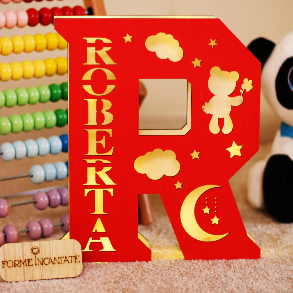 Lampada Lettera Con Orsetto Luna E Nuvole Personalizzata - Image 6