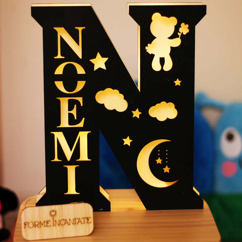 Lampada Lettera Con Orsetto Luna E Nuvole Personalizzata - Image 9